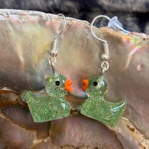 Green glow in the dark duck Earrings